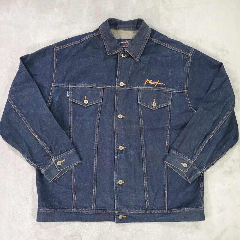 Vintage Phat Farm Denim Jacket Mens XL Blue Baggy Fit Hip Hop 90s Y2K Retro